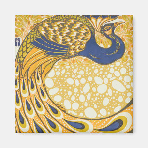 Íman Vintage Peacock Illustration Art Nouveau