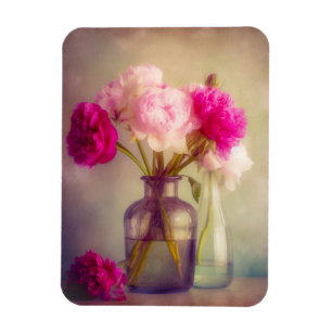 Íman Vintage Peony Buquê em Vaso de Vidro