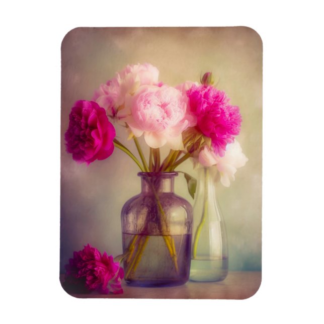Íman Vintage Peony Buquê em Vaso de Vidro (Vertical)