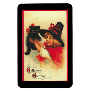 Íman Vintage Pequena Bruxa Com Kitten