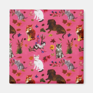 Íman Vintage Pet Cat Dogs Floral Garden Party