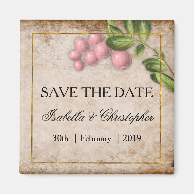 Íman Vintage Pink Berries Casou Salve a Data (Frente)