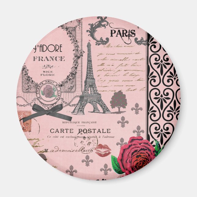 Íman Vintage Pink Paris Collage (Frente)