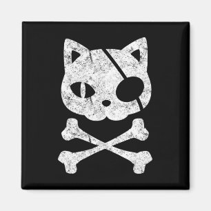 Íman Vintage Pirate Cat Kitten Halloween Skull Cross Bo