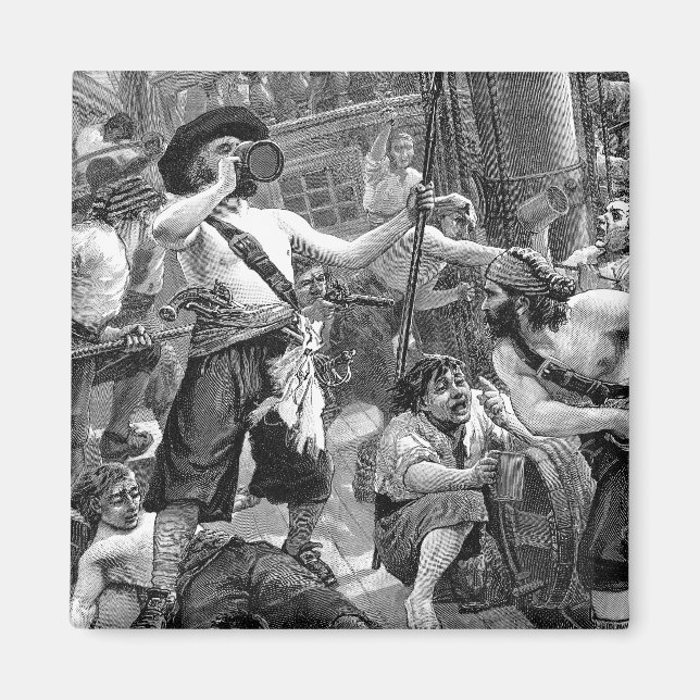 Íman Vintage Pirates Lutando e Bebendo no Navio (Frente)