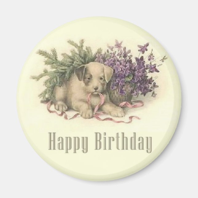 Íman Vintage Puppy Birthday Magnet (Frente)