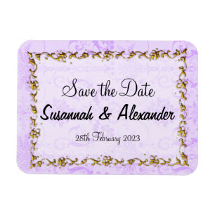 Íman Vintage Purple Boho Damask Save Date (Dano de vint