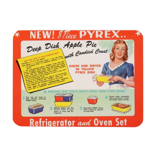 Íman Vintage Pyrex, Receita de Pizza de Maçã de Profund (Horizontal)