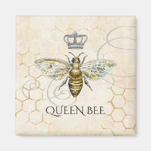 Íman Vintage Queen Bee Royal Crown Honeycomb Beige