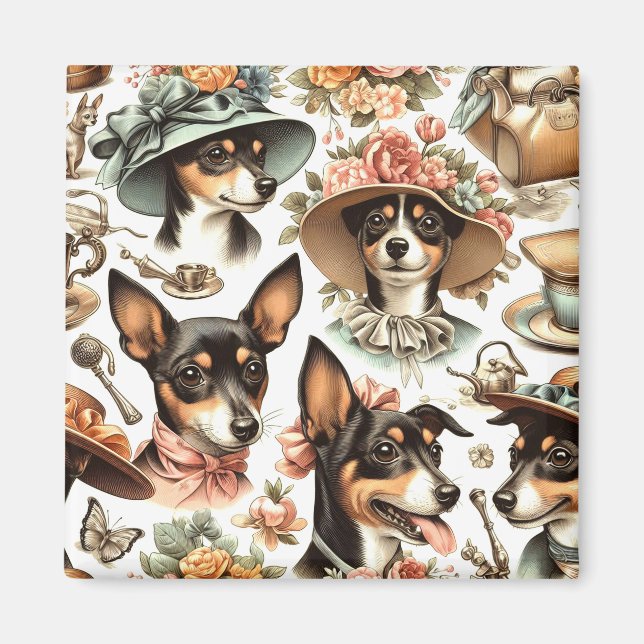Íman Vintage Rat Terrier Seamless (Frente)