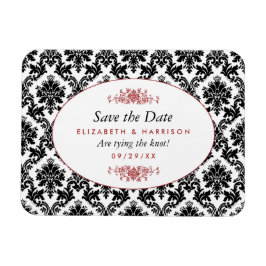 Íman Vintage Red, Black & White Damask Save Date (Dano