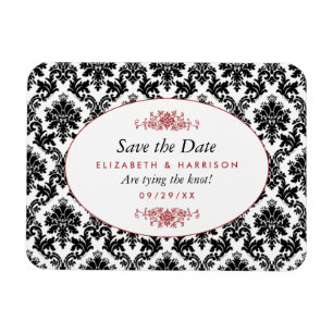 Íman Vintage Red, Black & White Damask Save Date (Dano