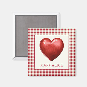Íman Vintage Red e Cream Gingham com Coração