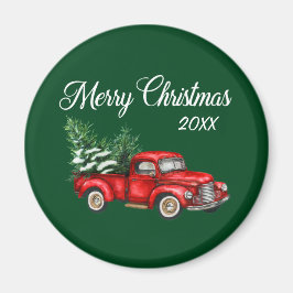 Íman Vintage Red Truck Green, data de Natal feliz