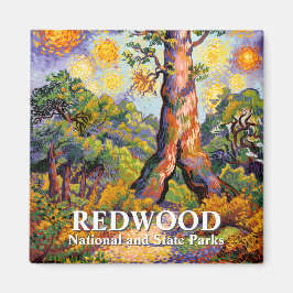 Íman VIntage Redwood Forest Vibrant Van Gogh Landscape