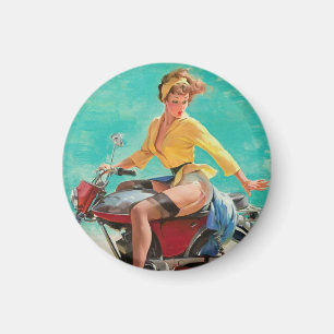 Íman Vintage Retro Elvgren Motorcycle Biker Pin-UP Girl