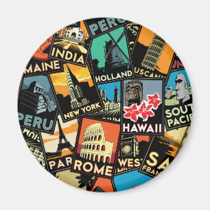 Íman Vintage retro Europa Ásia EUA dos posteres de