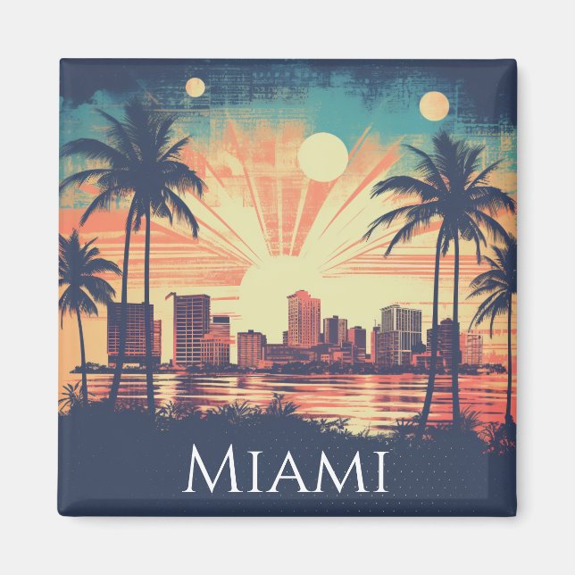 Íman Vintage Retro Miami Florida Sunrise Travel  (Frente)