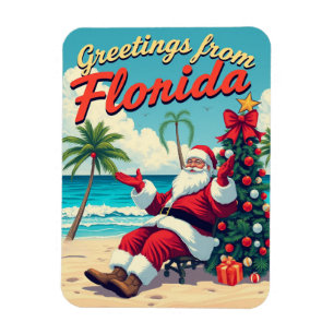 Íman Vintage Retro Papai Noel na Praia - Flórida