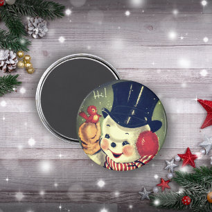 Íman Vintage Retro Snowman Holiday