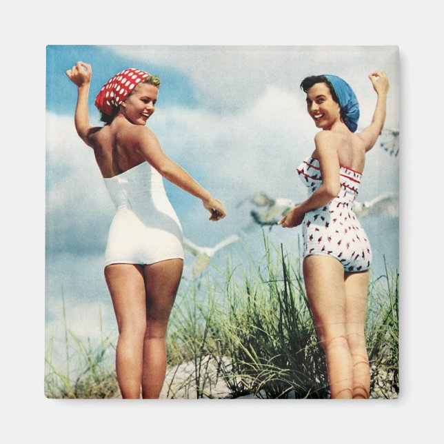 Íman Vintage Retro Women 60s Surfing Beach Girls (Frente)