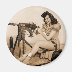 Íman Vintage Retro Women Machine Gunner Girl