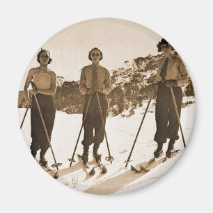Íman Vintage Retro Women Skiing 'Ski Bums 1942'