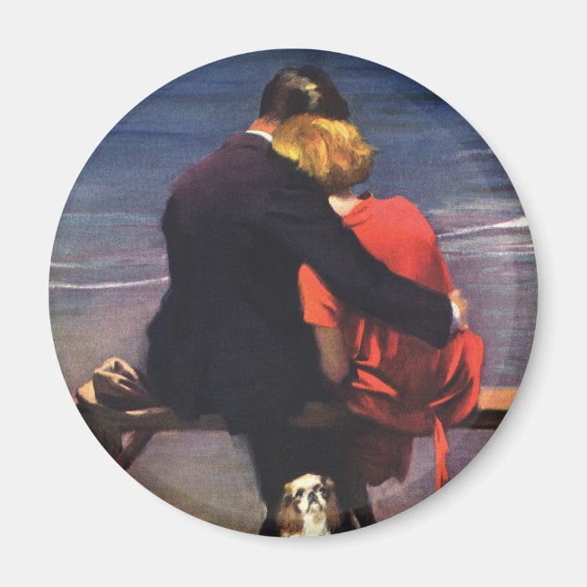 Íman Vintage Romântico Amor, Romance na Praia (Frente)