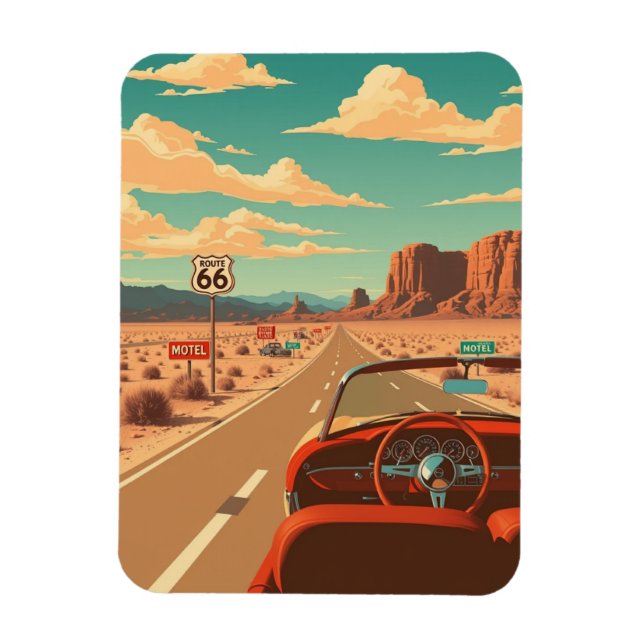 Íman Vintage Route 66 Road Trip Viagem (Vertical)