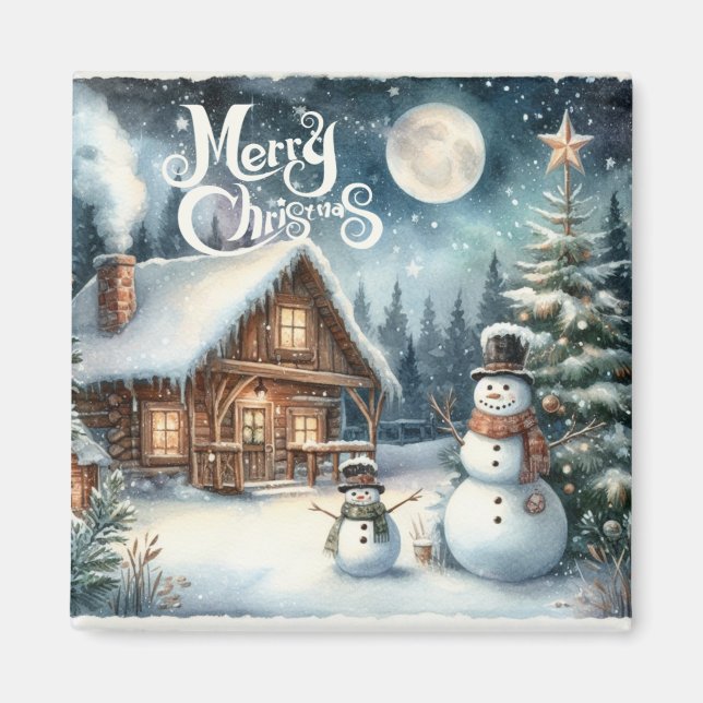 Íman Vintage/Rustic/Snowman/Natal (Frente)