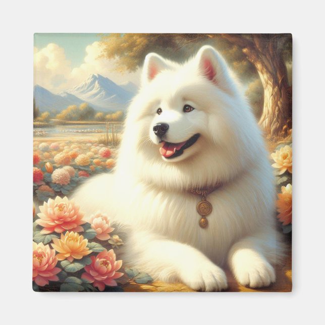 Íman Vintage Samoyed Dog Painting (Frente)