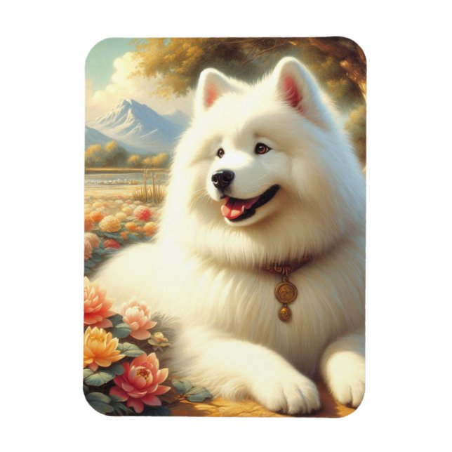 Íman Vintage Samoyed Dog Painting (Vertical)
