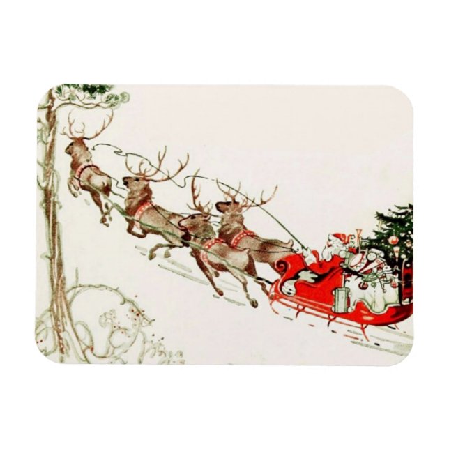 Íman Vintage Santa Claus Reindeer Sleigh Véspera de Nat (Horizontal)