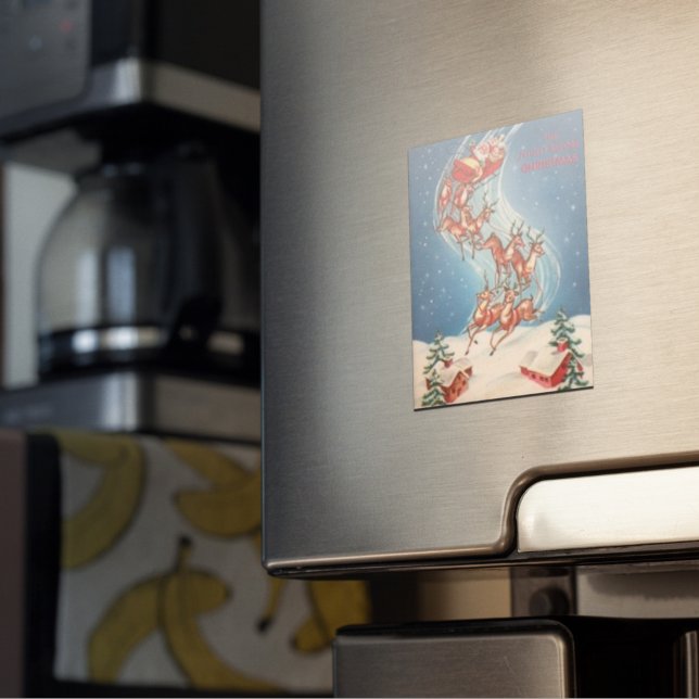 Íman Vintage Santa Claus Sleigh e Reindeer Voando (Criador carregado)