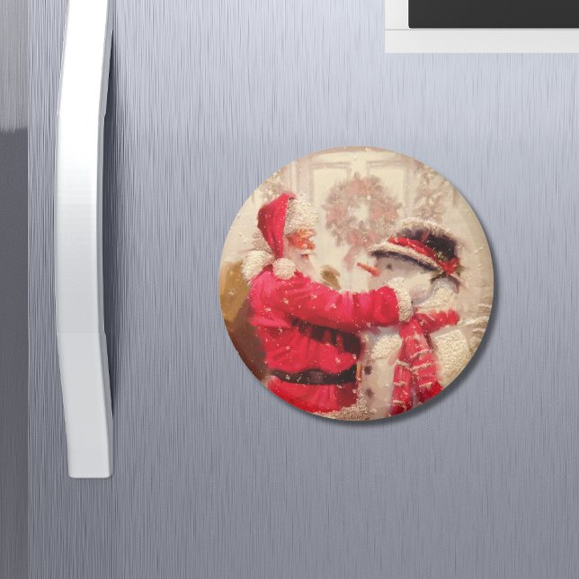 Íman Vintage Santa Claus Snowman Natal (Criador carregado)