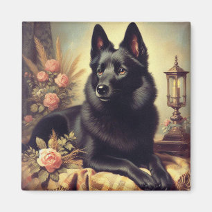 Íman Vintage Schipperke Dog Painting