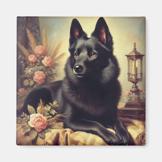 Íman Vintage Schipperke Dog Painting (Frente)