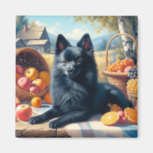 Íman Vintage Schipperke Puppy Painting