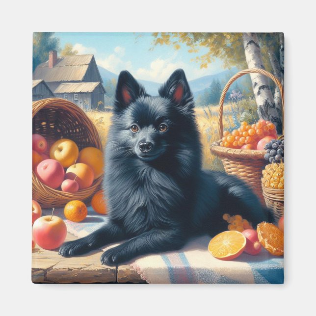 Íman Vintage Schipperke Puppy Painting (Frente)