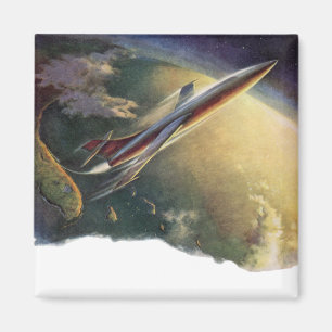 Íman Vintage Science Ficeship Airplane Earth