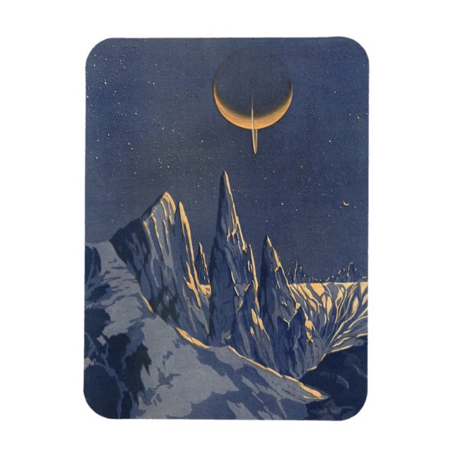 Íman Vintage Science Ficet, Crescent Moon Snow Planet (Vertical)