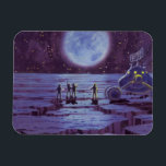 Íman Vintage Science Ficting Earth Rover Aliens na Lua<br><div class="desc">Ilustração vintage de aliens futuristas e robôs de ficção científica apresentando um clássico design de quadrinhos de 50. Design de ficção científica retrô com astronautas alienígenas em um planeta estrangeiro com veículo espacial, lunar ou lua e olhando para a Terra e o espaço exterior e acenando. Um céu escuro com...</div>