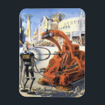 Íman Vintage Science Ficting Futurística Guerra de Alie<br><div class="desc">Imagem de Vintage: aliens futuristas de ficção científica e robôs. Um clássico design futurista fictício fictício apresentando aliens em uma luta ou batalha em uma metrópole do futuro com prédios em ruínas ao redor deles.</div>