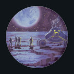 Íman Vintage Science Ficting, Sci Fi Alienígena Moon La<br><div class="desc">Imagem de ficção científica em Vintage com aliens ou astronautas pousando na lua com planeta Terra à distância.</div>