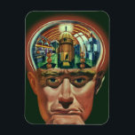 Íman Vintage Science Fiction, Alienígena Brain in Labor<br><div class="desc">Ilustração vintage: aliens futuristas de ficção científica e imagens de robôs apresentando um homem com seu cérebro exposto mostrando um laboratório. Um clássico design de revista em quadrinhos que apresenta um ciborgue cientista com a mão no queixo com um olhar intenso em seu rosto e parece que está pensando no...</div>