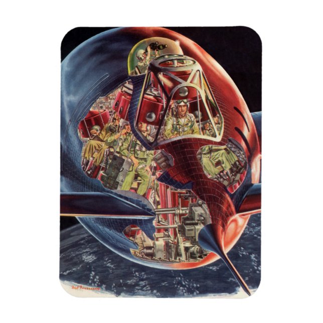 Íman Vintage Science Fiction Astronaut Rocket Spaceship (Vertical)