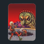 Íman Vintage Science Fiction Giant Centipede Insect War<br><div class="desc">Ilustração vinda de aliens futuristas e robôs imagem de ficção científica. Uma cena clássica de ficção científica em quadrinhos retrô,  com astronautas com armas laser lutando e batendo num monstro enorme. Um inseto assustador de centípede com 100 patas!</div>