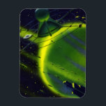 Íman Vintage Science Fiction Green Planet w Spaceship<br><div class="desc">Ilustração vintage: planetas futuristas de ficção científica e imagem espacial. Uma espaçonave voando ao redor da atmosfera de um planeta verde neon com muitos asteroides e estrelas no céu no futuro. Um clássico design de quadrinhos retrô de ficção científica.</div>