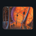 Íman Vintage Science Fiction, Orange Sun e Aliens<br><div class="desc">Ilustração vintage: planetas futuristas de ficção científica e imagem espacial. Um clássico design de quadrinhos retrô de ficção científica apresentando astronautas alienígenas em um planeta com torres comunicações ou elétricas e um enorme sol laranja brilhando.</div>