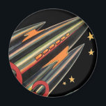 Íman Vintage Science Fiction Roket Ship by Space Stars<br><div class="desc">Ilustração de safra futurista e imagem de ficção científica de planetas. Um clássico design de ficção científica em quadrinhos retrô,  do futuro,  com um viagem e um foguete de transporte viajando pelo espaço através das estrelas e da lua no caminho de volta à Terra.</div>